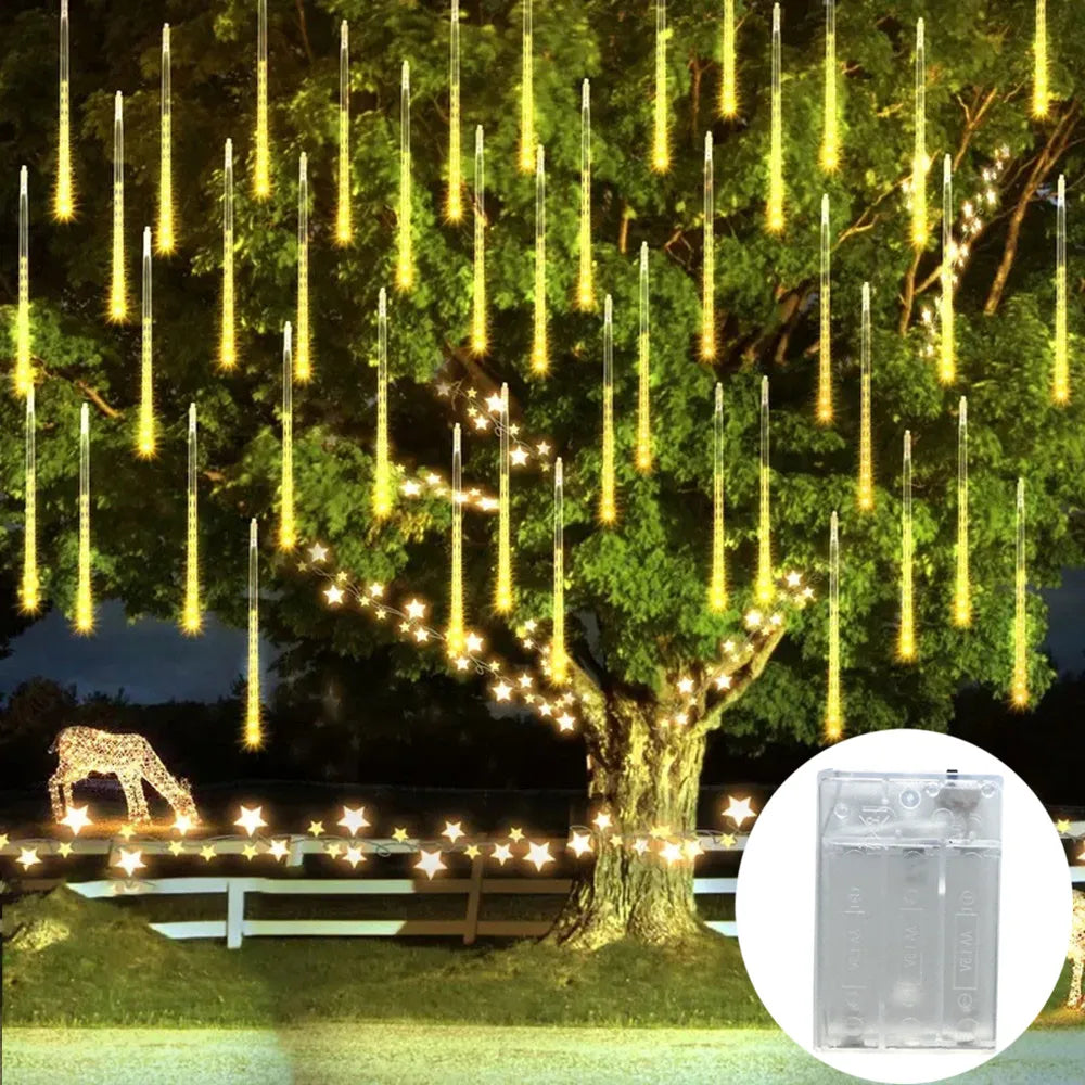 Battery Powered LED Meteor Shower Rain Lights Falling Raindrop Fairy String Light for Christmas Halloween Holiday Wedding Party