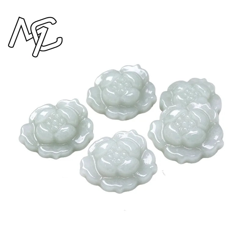 5Pcs Natural A Grade Jadeite Lotus Flower Charms Hand Carved Jade Flower Beads DIY Necklace Bracelet Jewelry Making Accessories