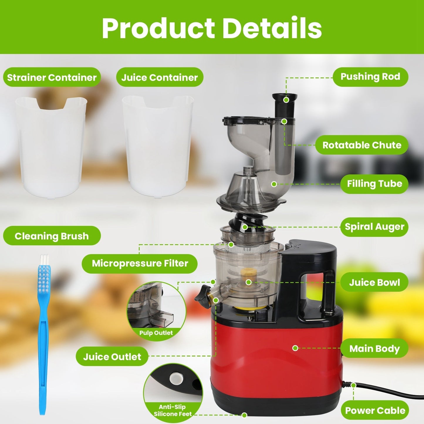 1Pc Cold Press Juicer Machine 300W Electric Slow Masticating Juicer