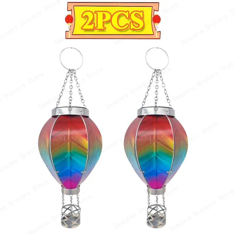 Hot Air Balloon Shape Lantern Flickering Flame Hanging Paper Lamp Outdoor Solar Garden Light IP65 Waterproof Holiday Party Decor