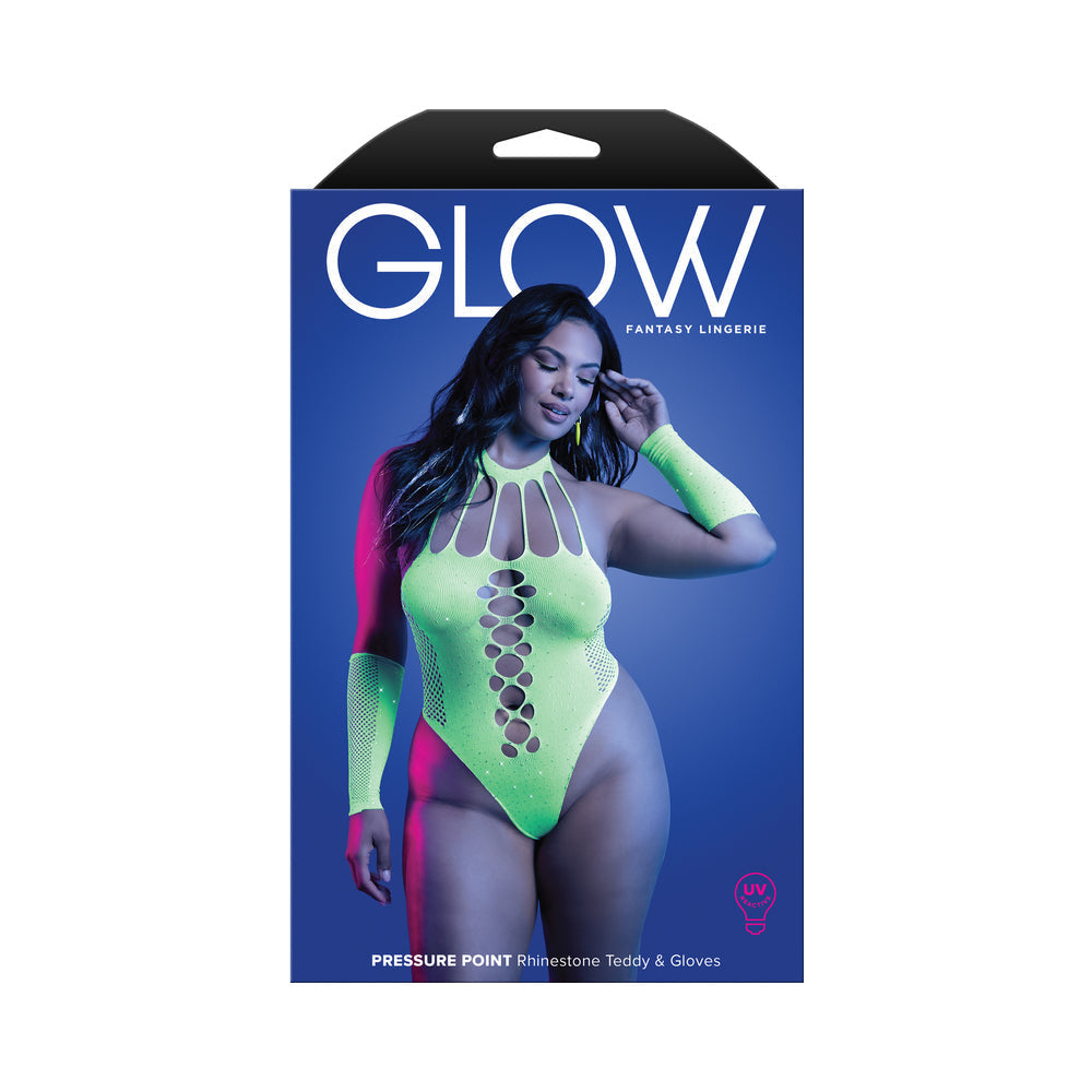 Fantasy Lingerie Glow Pressure Point UV Reactive Rhinestone Teddy &