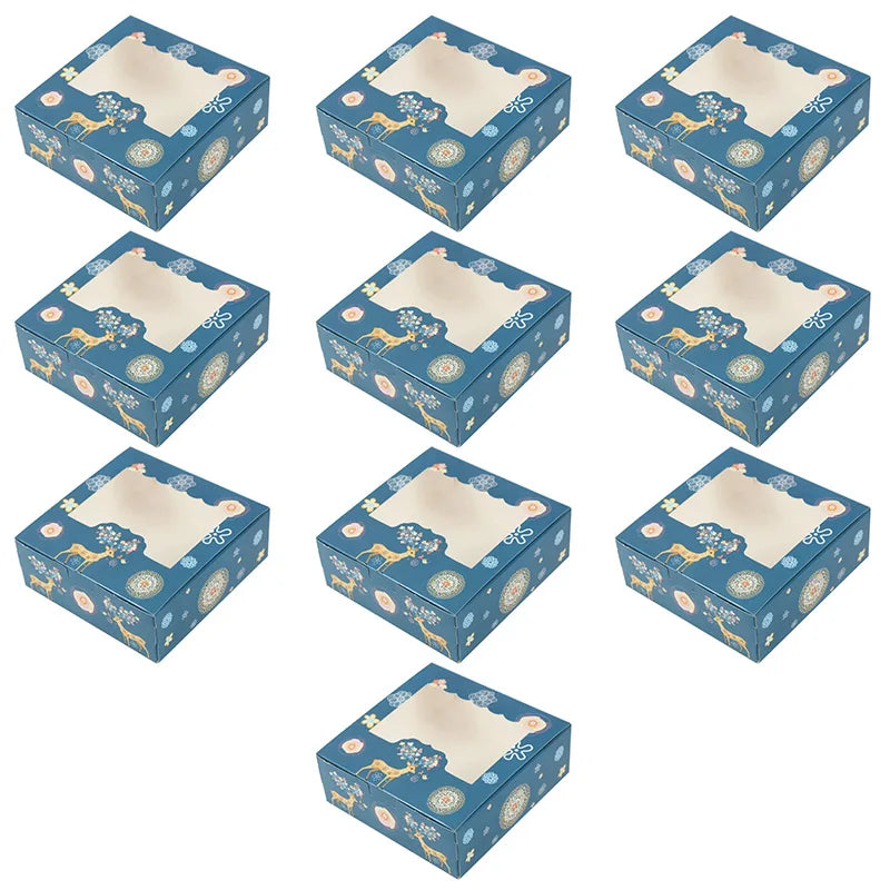 10/5Pcs Christmas Cookie Box with Window Candy Chocolate Biscuit Packaging Boxes Xmas Gift Wrapping New Year Party Treat Box