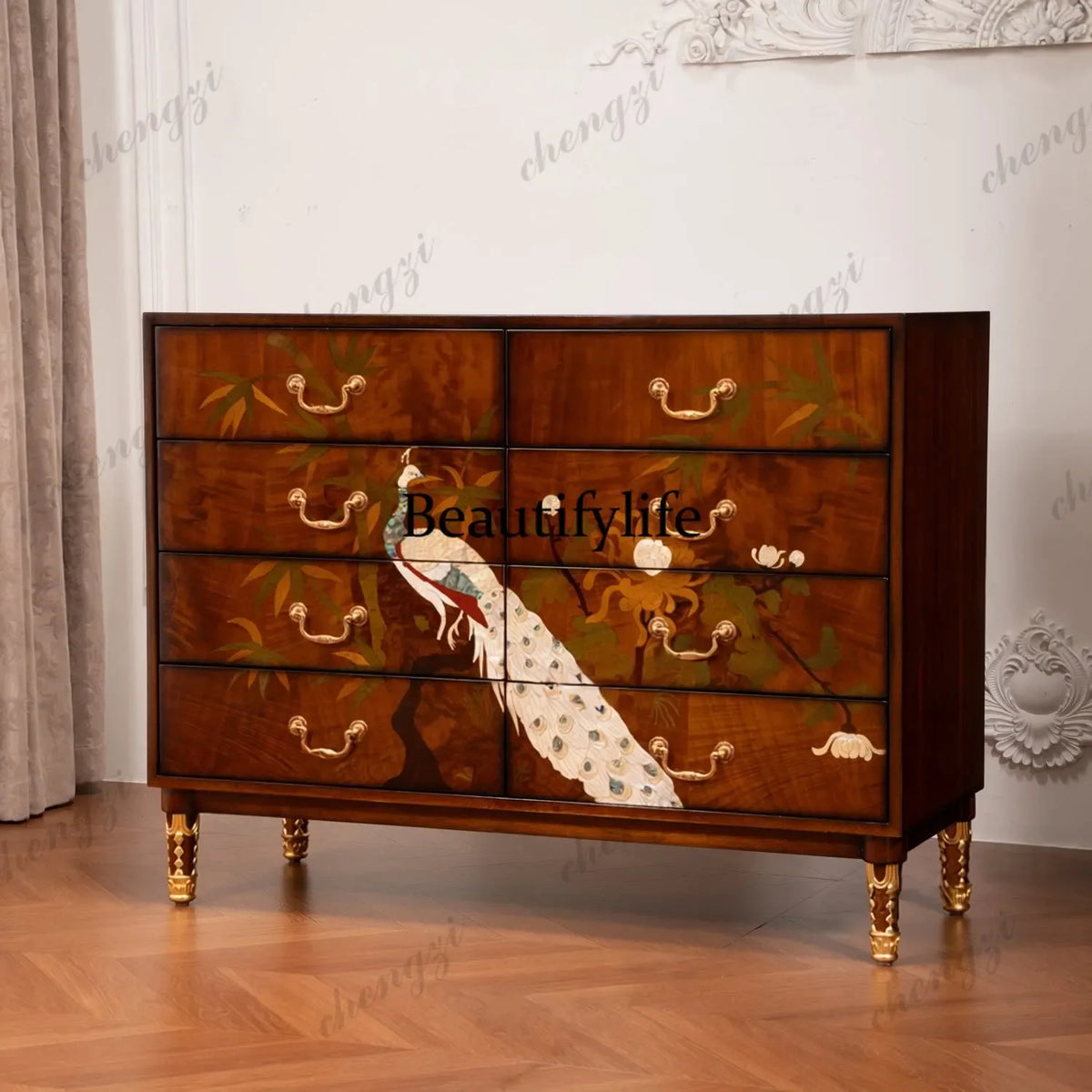 M178 American retro solid wood chest high-end storage cabinet floor-to-ceiling entrance storage decorative cabinet