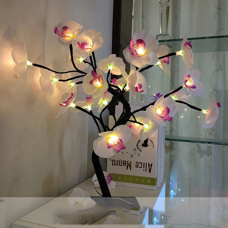 24 LED Table Lamp USB Power Fairy Flower Tree Night Light Bedroom Bedside Living Room Desktop Decoration Desk Lamp Night Lights