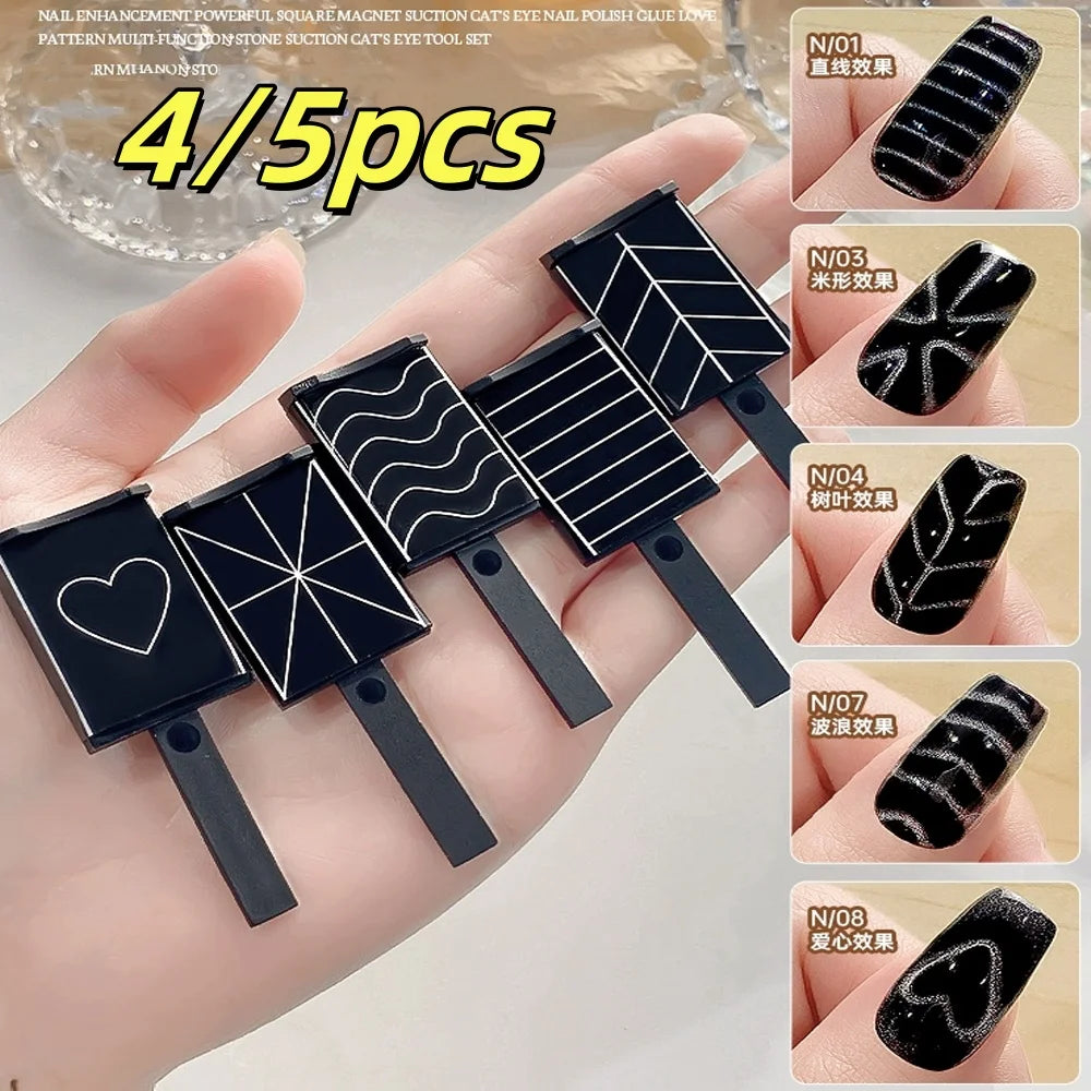 4/5Pcs Mixed Cat Eye Nail Magnetic Rod Powerful Lines Heart-Shaped Magnet UV Gel Polish Stick Nail Art Design DIY Manicure Tools
