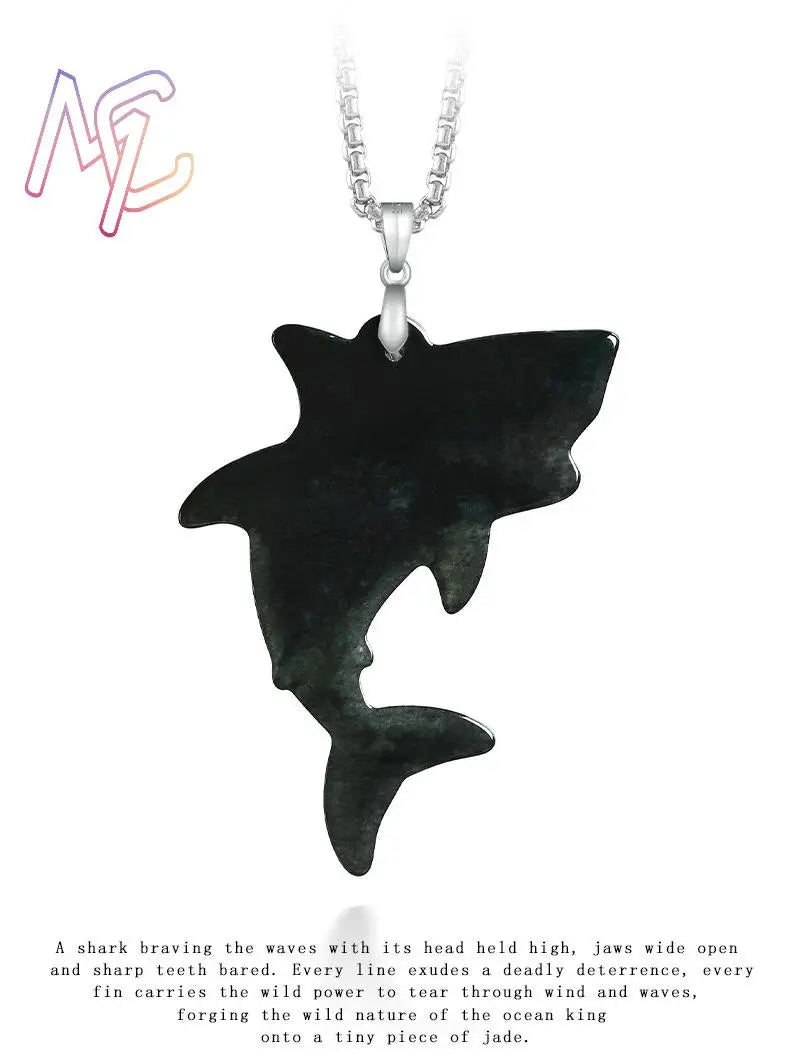 Myanmar Jadeite Shark Pendant Necklace Natural Jewelry Vintage Real Jade Charm Talismans Amulet 925 Silver Gifts for Women