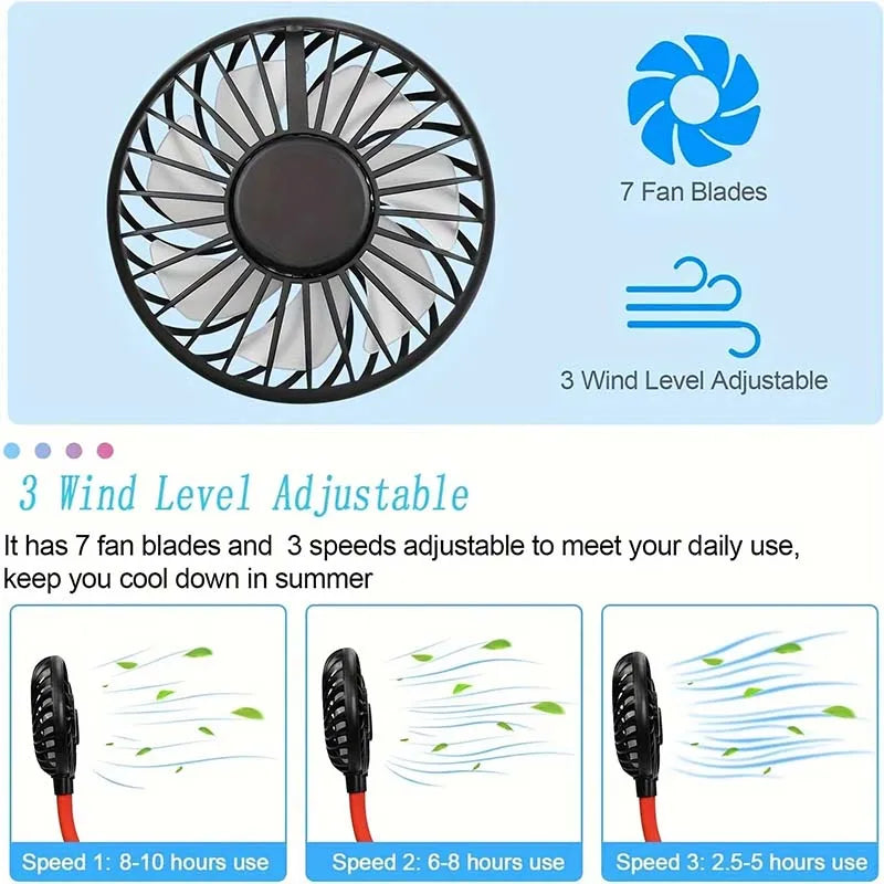 Hot Sale USB Rechargeable One Speed Foldable Plastic Neck Fan Portable Adjustable Hand Free Outdoor Sports Mini