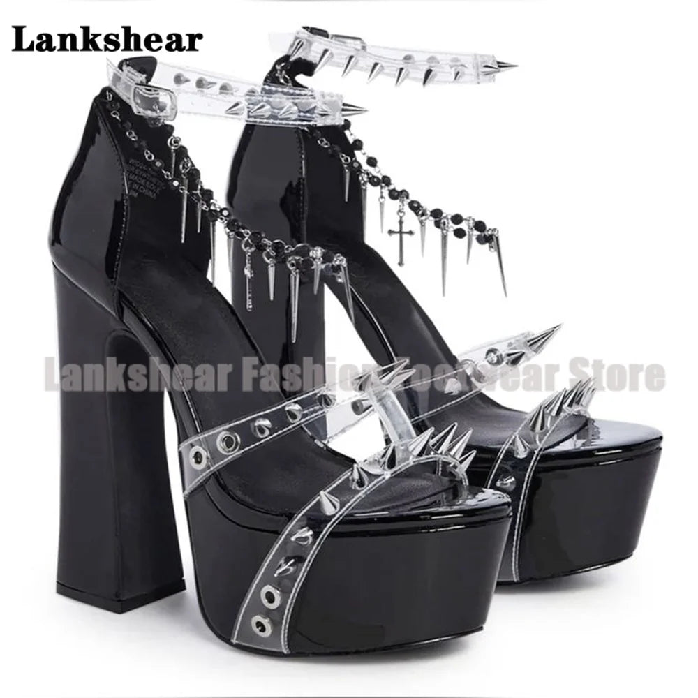Platform Studded Clear Pvc Sandals Sexy Ankle Strap Women Shoes Summer Block High Heel Lolita Style Sandalias De Mujer Verano
