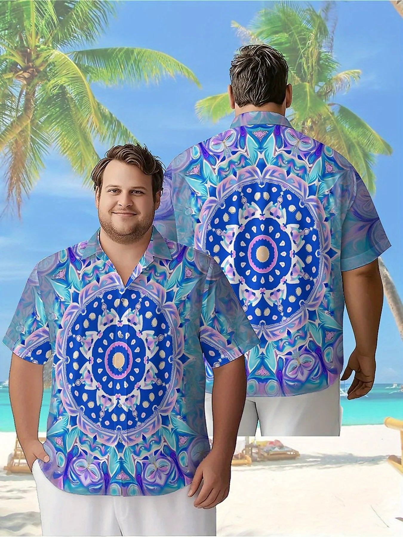 Men's Plus Size Hawaiian Shirts Dream Mandala Prints Pattern, Unisex Aloha Shirts,New in Summer Tops Tee,streetwear