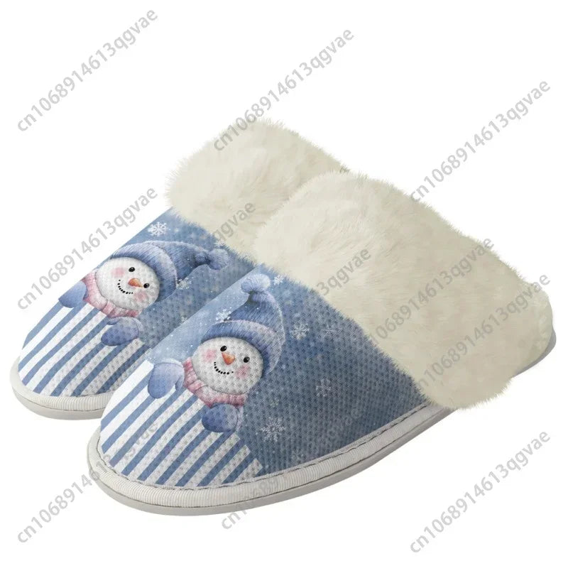 Christmas Snowman Scottish Style Slippers Mens Womens Home Cotton Plush Bedroom Keep Warm Custom Thermal Lightweight Slipper