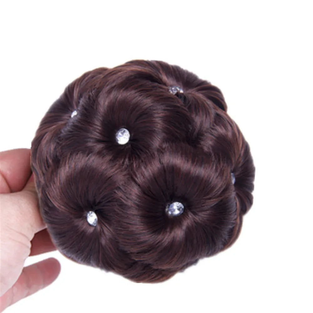 Synthetic Wig Natural Bud Flower Pearl Hairpin Wig Women Simulation Bride Braided Hairpiece Extension