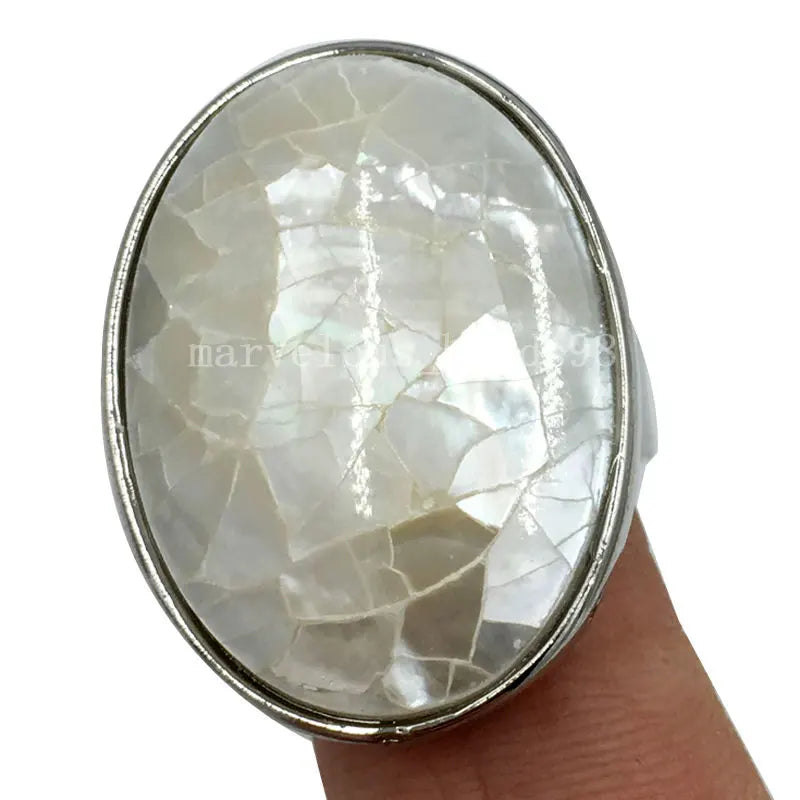 New Zealand Ablone Mother of pearl Shell Art Oval Ring 7~12" Adjust Size WB587