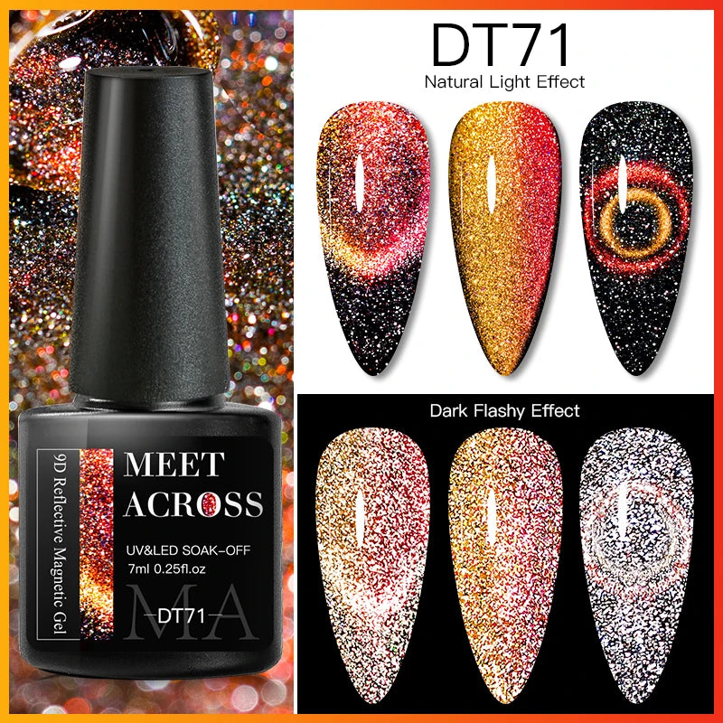 9D Reflective Magnetic Gel Nail Polish 7ml Shiny Glitter Cat Eye Nail Gel Varnishes Semi Permanent Soak Off UV Gel Nail Art