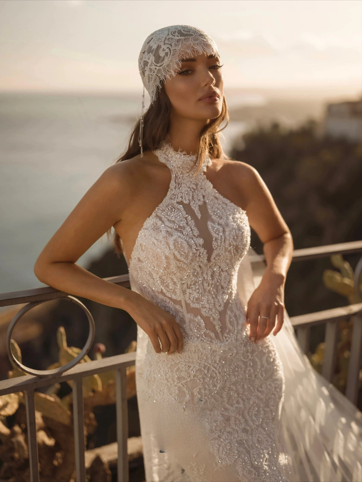 Customized Semor High Neck Lace Mermaid Wedding Dress Long Cape Sleeves Corset Luxury Style Bridal Gown Vestidos De Novia