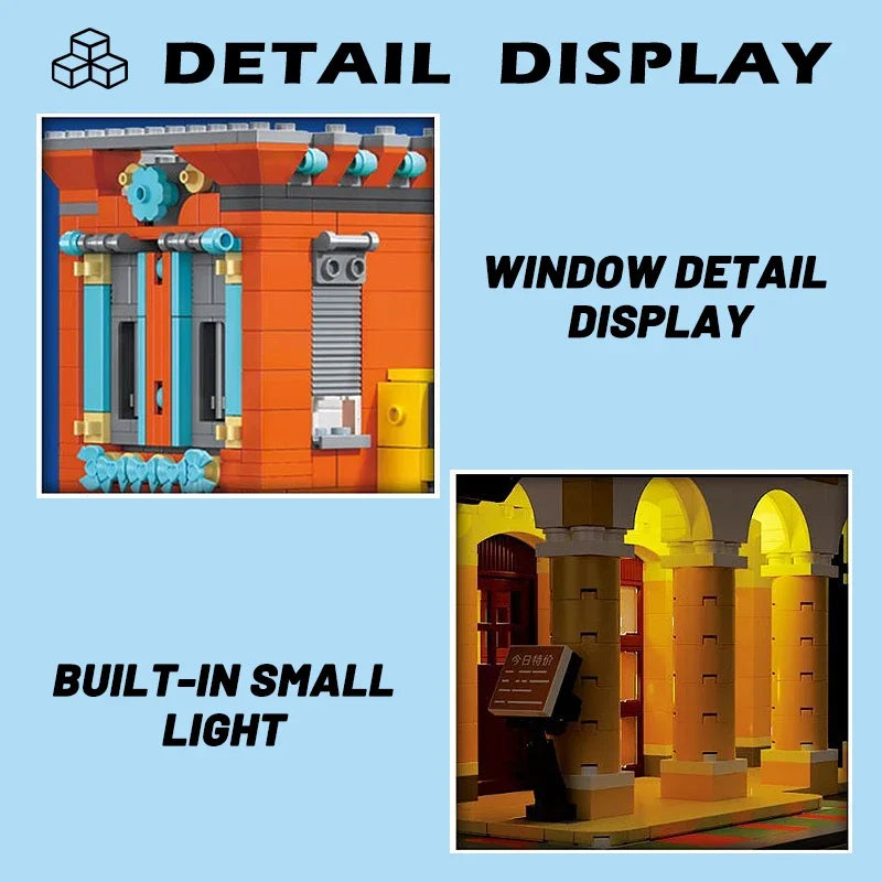 MOC Cafe Havana Shining House Building Blocks Model Street View Modular Desktop Decoration Assembly Kids Toys For Gifts