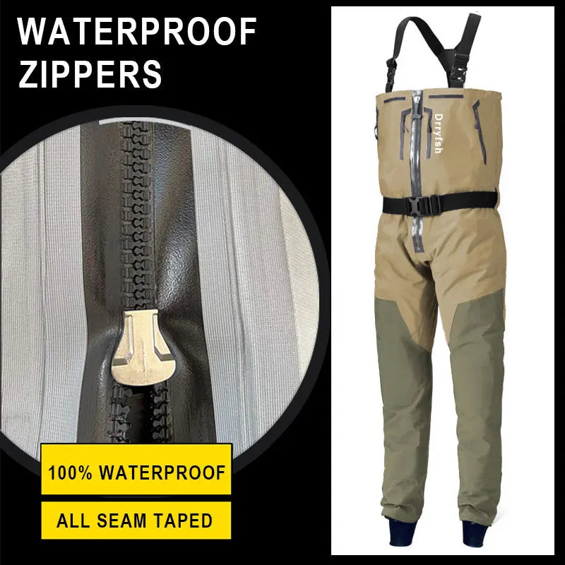 Zippered Waterproof Wader Without Boots Fisherman Clothing for Hot Weather Protective Against Saltwater Freshwater Surf Fishing