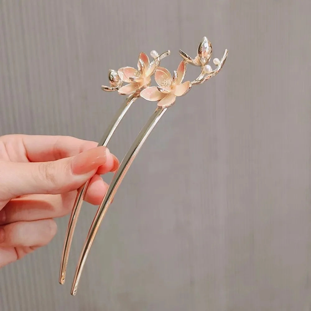 1pc U Shaped Flower Hair Sticks Forks Women Hair Bun Maker Jewelry Vintage Girls Flower Hairpins Clip Headwear Hair Accessories