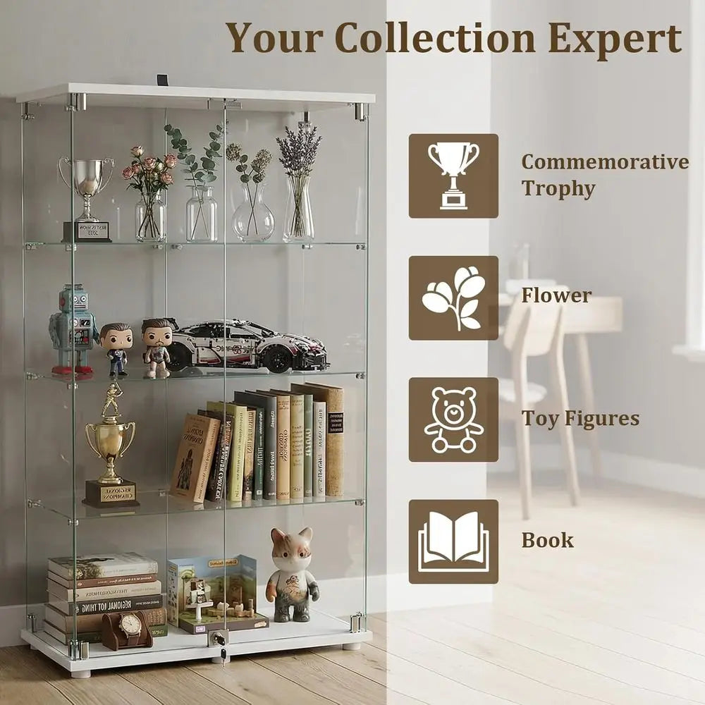 Tempered Glass Display Cabinet, 4-Tier Curio Cabinet with Glass Doand Lock, Glass Display Case or Collectibles, or Living Room,