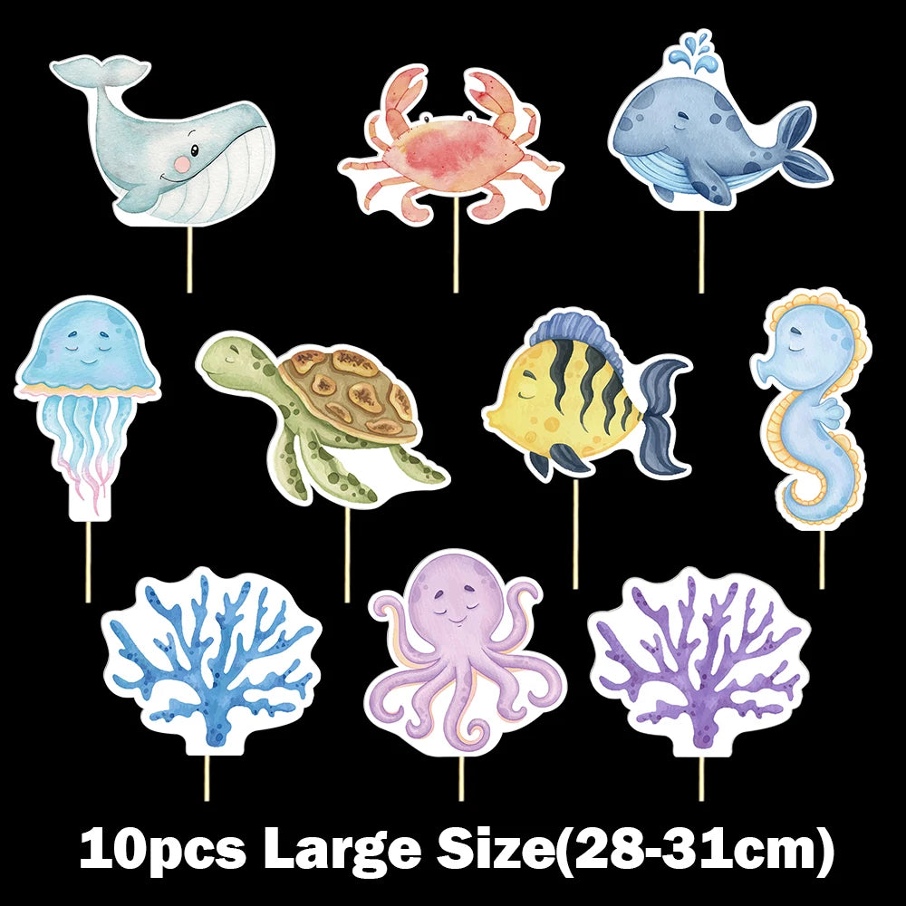 Ocean Cake Decorations Under the Sea Mermaid Cake Toppers Shell Coral Paper Cupcake Topper DIY Birthday Marine Party Cake Suppli