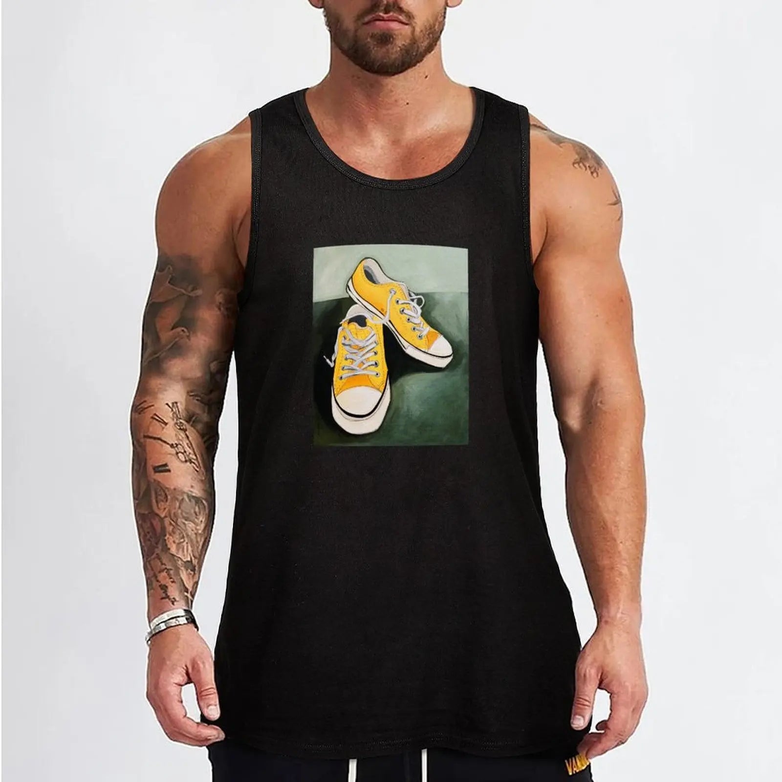 Yellow Shoes Tank Top t-shirt gym man Bodybuilding shirt Men's summer clothes