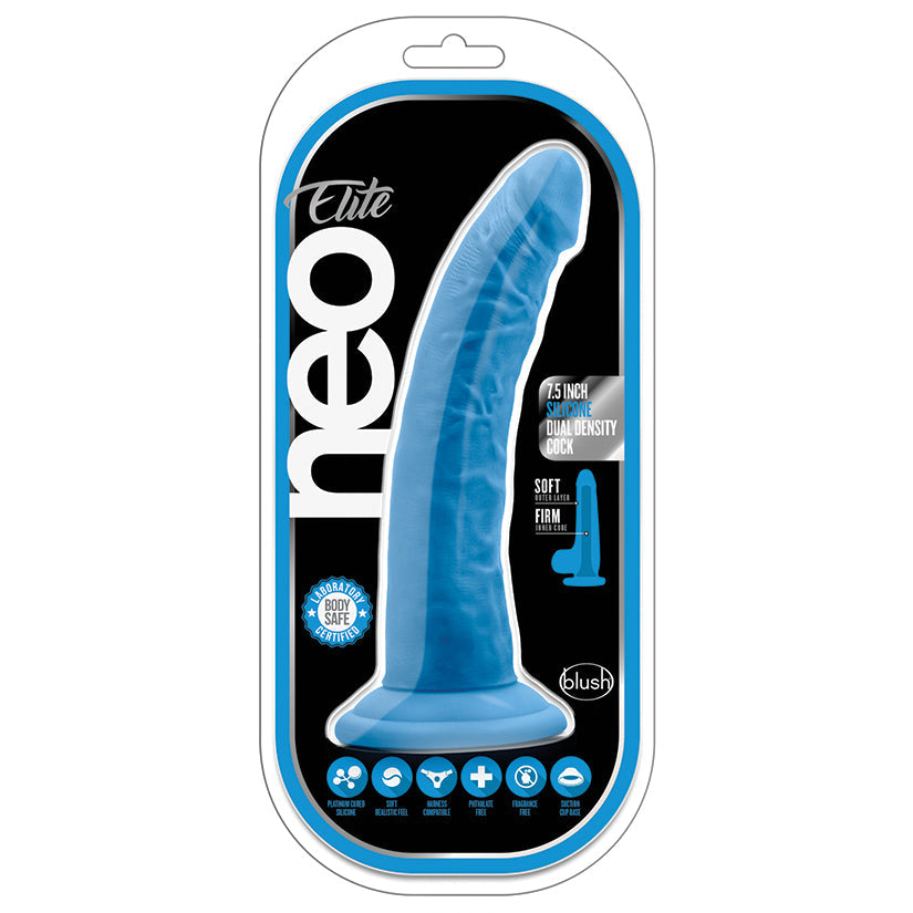 Neo Elite Silicone Dual Density Cock-Neon Blue 7.5"