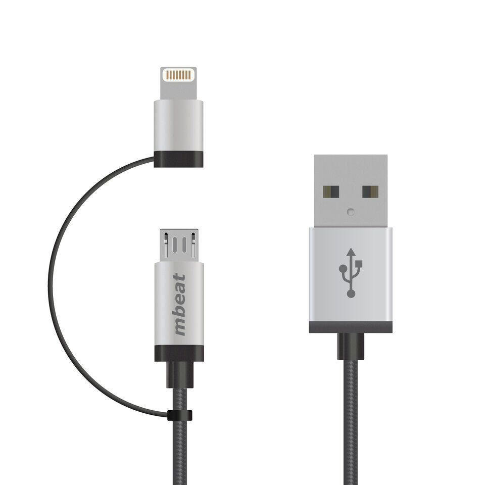 MBEAT 1m Lightning and Micro USB Data Cable - 2-in-1/Aluminmum Shell