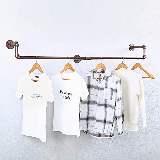 (39in - Black Brush Red Coper) Industrial Pipe Clothing Rack, Wall