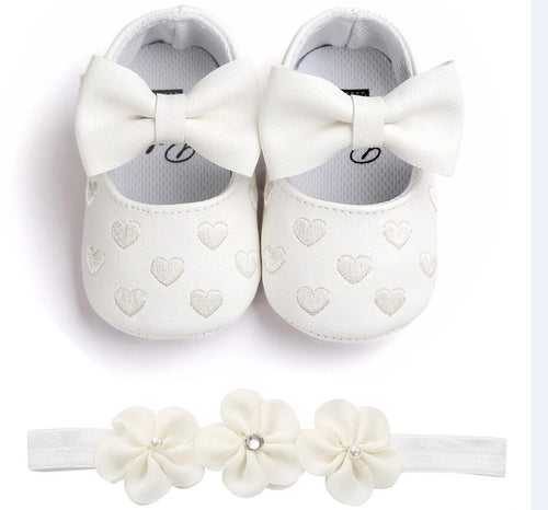 Cute Heart pattern PU Leather baby shoes Bow