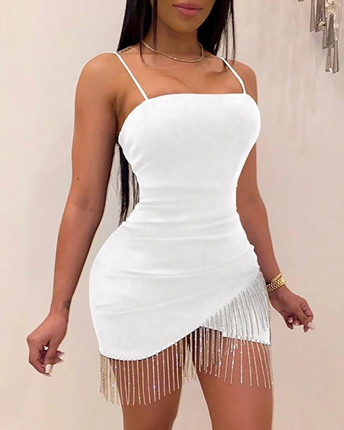 Sexy Tassel Split Sleeveless :Short Mini Pencil Dresses