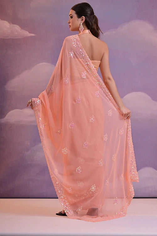 Stylish Fanta Georgette Embroidered Saree with Blouse