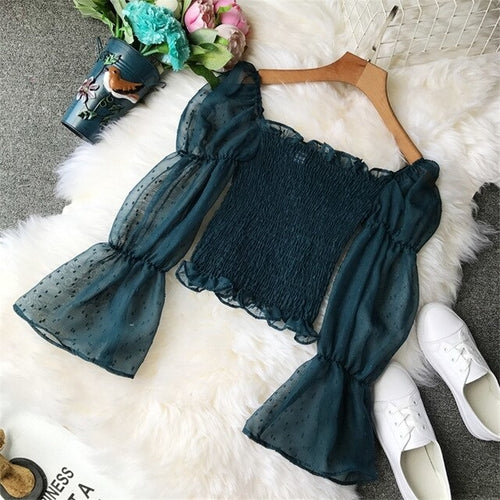 Sexy Ladies Slash Neck Shirts Blouse