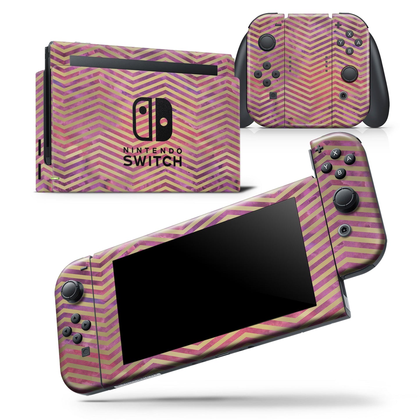 Gold Chevron Over Abstract Fumes - Vinyl Skin Wrap for Nintendo Switch