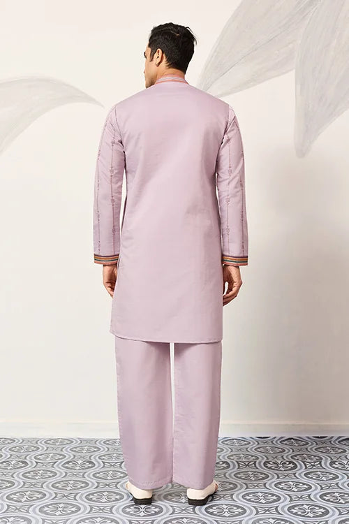 Royal Look Lavender V Neck Kurta Pant for Mens Wear