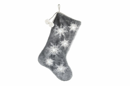 XIA HOME FASHIONS Snowflake Sequin Plush Christmas Stocking Grey 20in