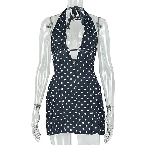 Polka Dot Slimming Printed Sexy A line Dress Deep V Plunge neck