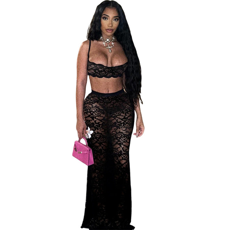 Women's Sexy 2pc Set Cutout Sling Top High Waist Lace Bodysuit Romper