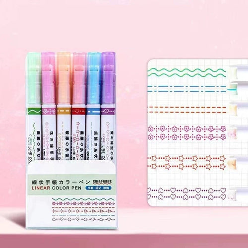 6Pcs New Flower Shape Outline Pens Highlighter Marker Curve Roller Tip
