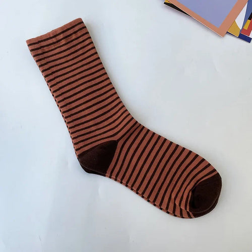 Retro Striped Socks Women Medium Tube Socks Spring and Autumn Cotton