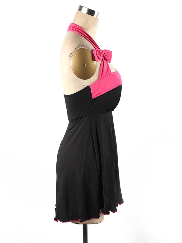 Sexy Black & Pink Satin Chemise – Lace Bow Nightwear Lingerie for