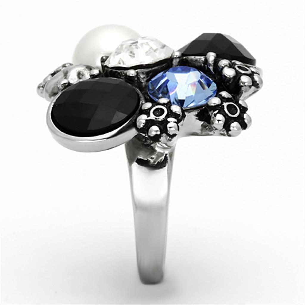 TK941 - High polished (no plating) Stainless Steel Ring with Synthetic