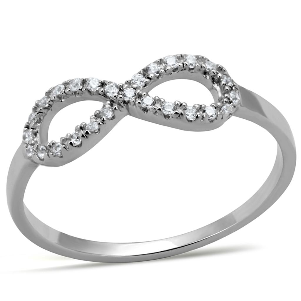 TS487 - Rhodium 925 Sterling Silver Ring with AAA Grade CZ in Clear