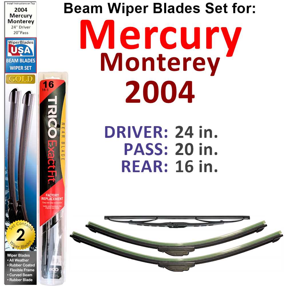 Beam Wiper Blades for 2004 Mercury Monterey (Set of 3)