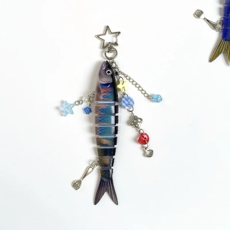 Fish Bait Keychain with Charm Y2K Fishing Keychain Bag Charm Gift for Father Unique Fish Lure Accessory