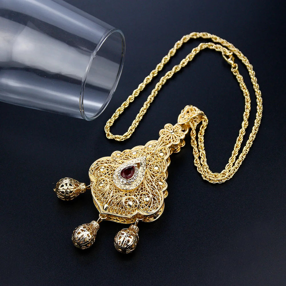 Sunspicems Gold Color Algeria Morocco Women Necklace Cultural Jewelry Caftan Pendant Necklace Arab Bride Wedding Bijoux Gift