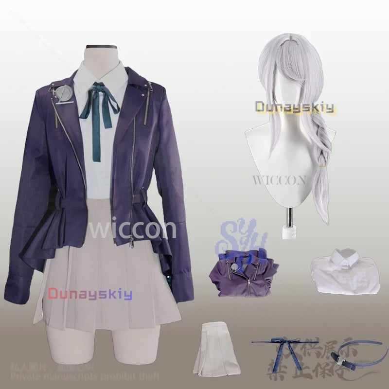 Kirifuji Nozomi Cosplay Game The Hundred Anime Costume Purple Pu Punk Coat Jk Kawaii Uniform Dress Lovely Japanese Girls Lolita
