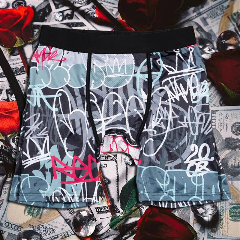 5Pcs Sexy Men Underwear Boxer Men's Panties Lingerie Men Underpants Boxers Trunks Plus Size XL-5XL Fashion Print Men's Boxers