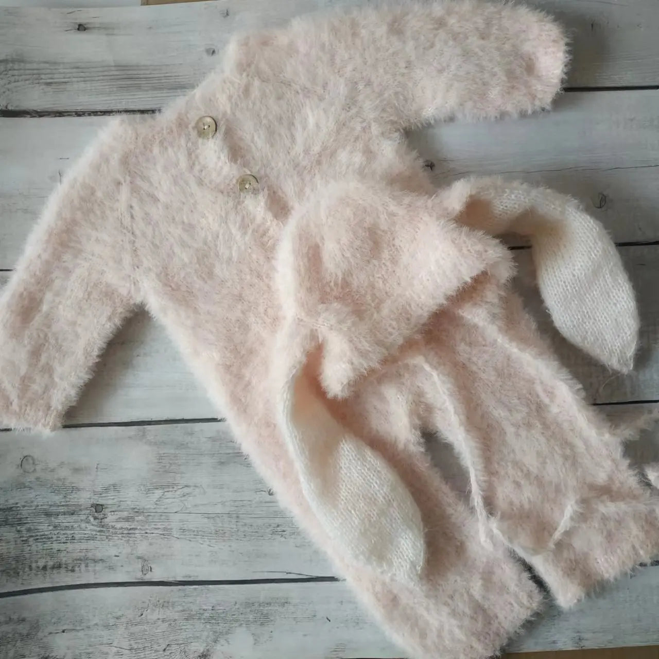 2025Newborn fuzzy bunny romper for baby photography props,pink rabbit for photo clothes