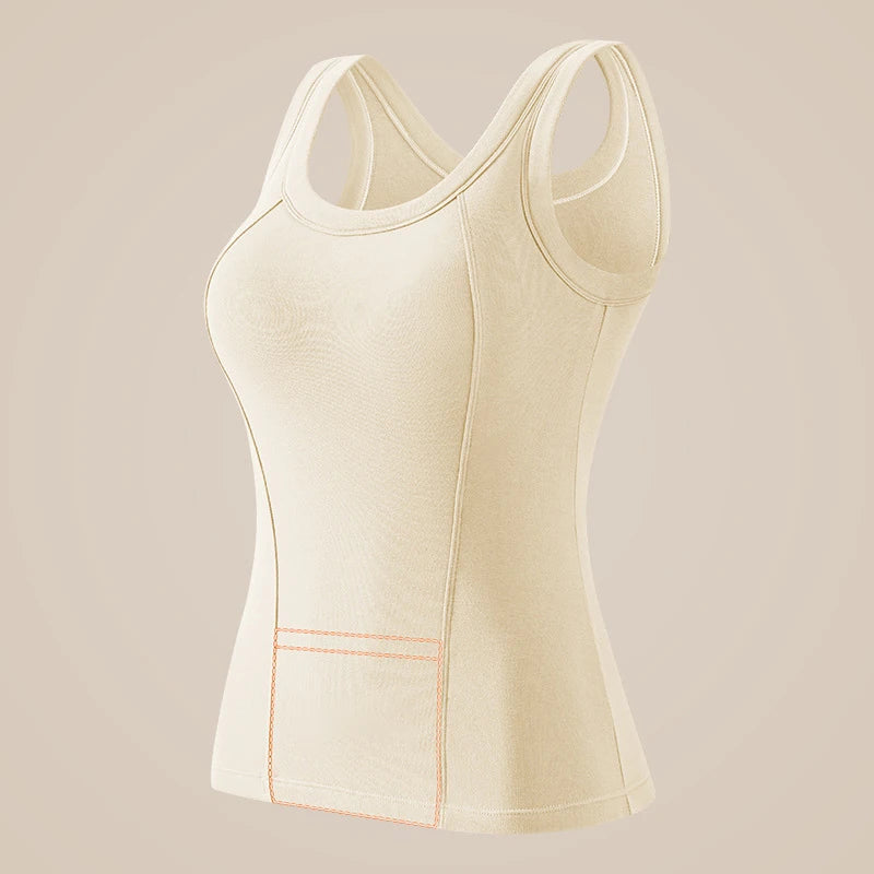 1pcs Woman Thermal Underwear Winter Pockets Thermo Lingerie Warm Top Plus Size Wear Thermo Vest Undershirt No Chest Cushion
