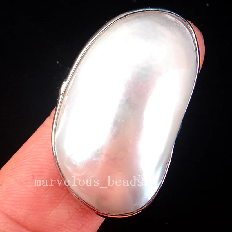 Beautiful jewelry White New Zealand Ablone Shell Oval Art Ring 7~12" Adjust Size PC4061