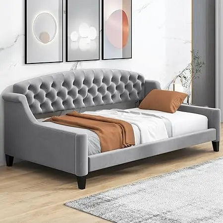 LZ LEISURE ZONE Twin Daybed, Twin Size Luxury Tufted Button Daybed, Upholstered Twin Daybed Frame, Sofa Bed for Bedroom Living R